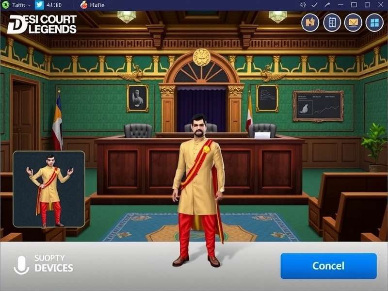 Desi Court Legends gameplay screenshot showing Indian courtroom environment